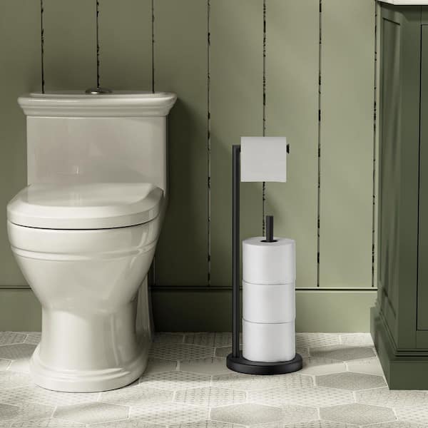 Freestanding Bathroom Toilet Paper Holder Stand with Reserver in Matte Black