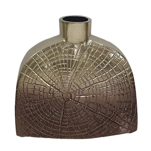 Benjara Gold Square Metal Decorative Vase with Webbed Design