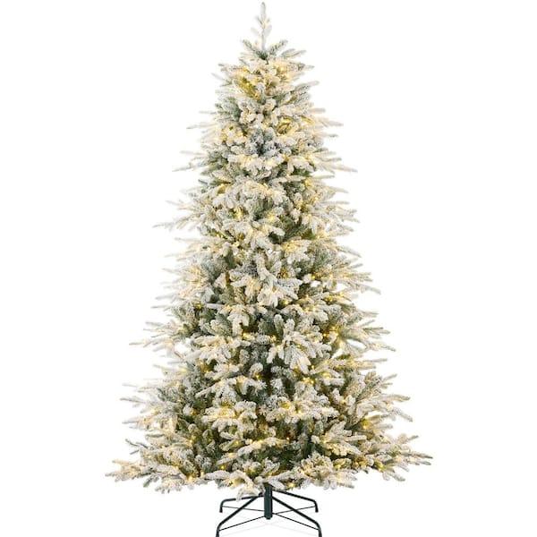 12 ft. Green Pre-Lit LED Flocked Full Aspen Noble Fir Artificial Christmas Tree with 1800 Color + Clear Lights