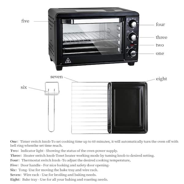 Tafole 1200-Watts 6-Slice Black Countertop Toaster Oven with Timer-Bake-Broil-Toast  Setting, Heat-Resistant Gloves Included PYHD-OVEN20L - The Home Depot