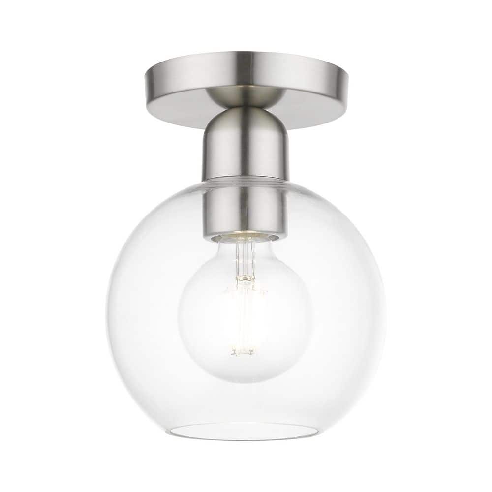 Westridge 6.5 in. 1-Light Brushed Nickel Semi-Flush Mount with Clear Sphere Glass price history on PriceWatchPro