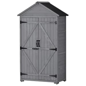 35.4 in. W x 22.4 in. D x 69.3 in. H Gray Fir Wood Outdoor Storage Cabinet Garden Shed with Waterproof Asphalt Roof