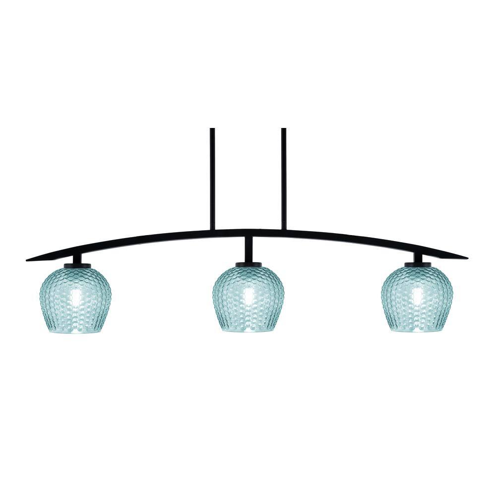 Siena 41 in. 3-Light Matte Black Chandelier with 6 in. Turquoise Textured G