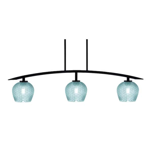 Unbranded Siena 41 in. 3-Light Matte Black Chandelier with 6 in. Turquoise Textured Glass Shades No Bulbs Included