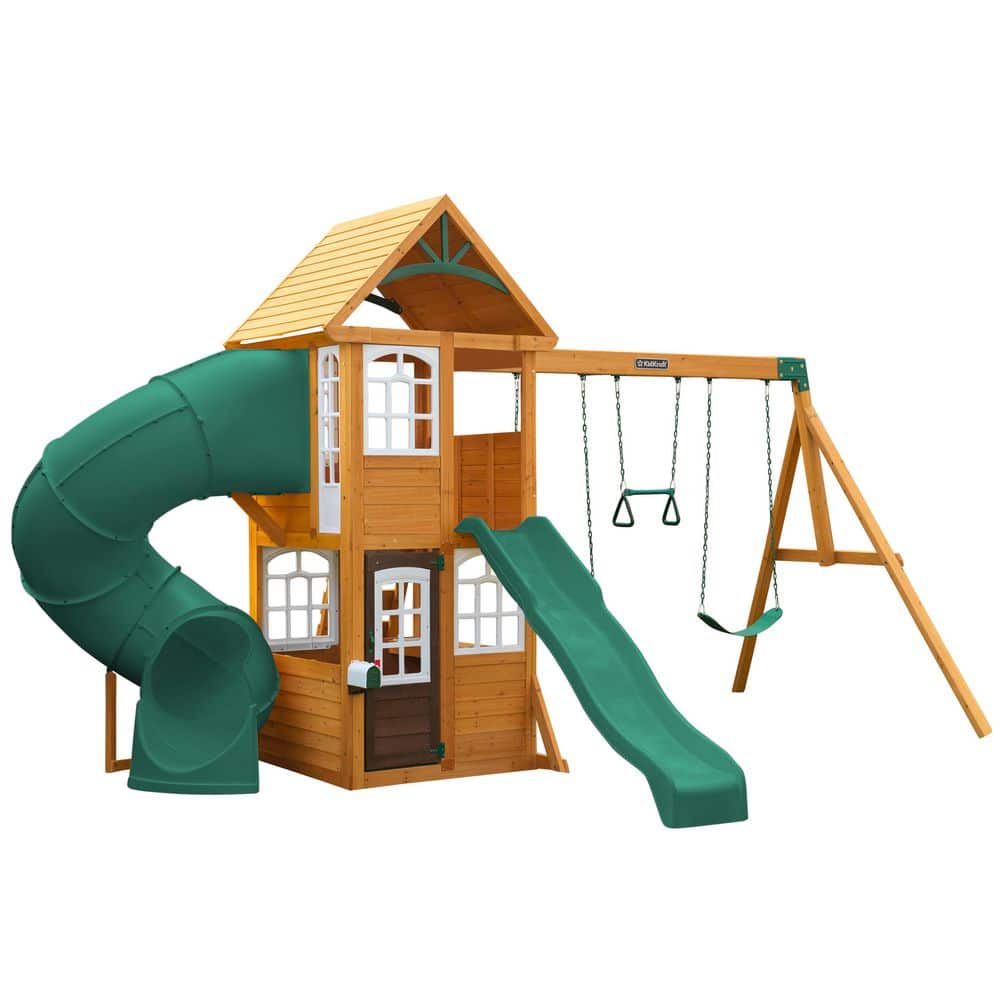 Serpentine Falls Wood Outdoor Playset for Ages 3-10 with Tube Slide, Rock Wall, Play Kitchen, and Swing Set Swings price history on PriceWatchPro