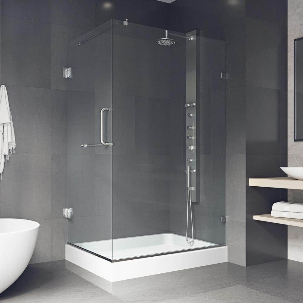 Pacifica 48" Frameless Clear Glass Shower Enclosure with Chrome Finish