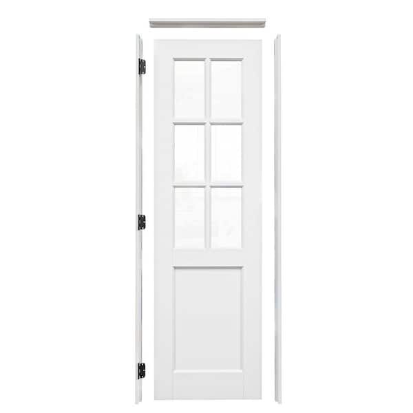 ARK DESIGN 24 in. x 80 in. 6-Lite Clear Glass Right Handed White Solid Core MDF Door with Quick Assemble Jamb Kit