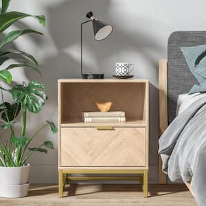 Nightstand Accent Table Farmhouse Bedside Table with Drawer and Open Shelf Natural Oak 15.75 in. x 15.75 in. x 20.8 in.