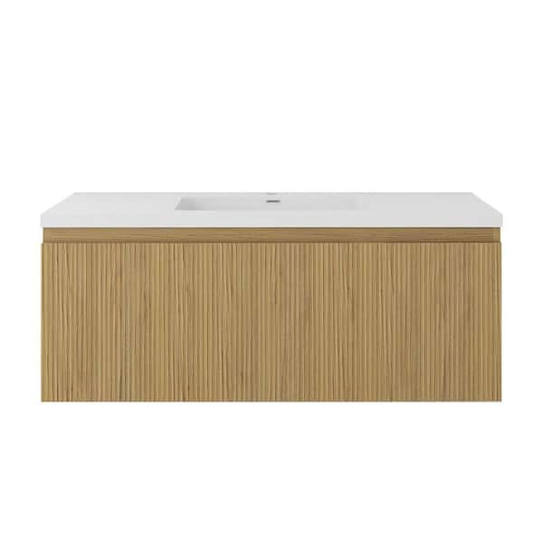 48 in. Wall-Mounted Yellow Oak Bath Vanity with White Cultured Marble Top Assembled