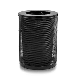 36 Gal. Black Steel Diamond Outdoor Commercial Trash Can with Flat Lid and Removable Liner