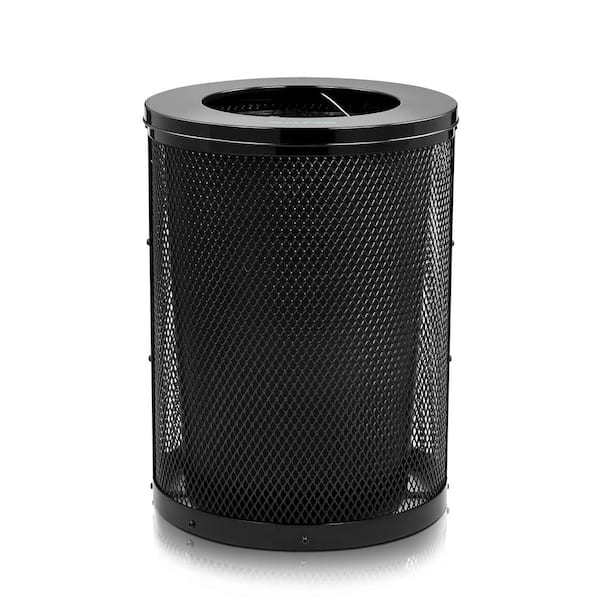 36 Gal. Black Steel Diamond Outdoor Commercial Trash Can with Flat Lid and Removable Liner