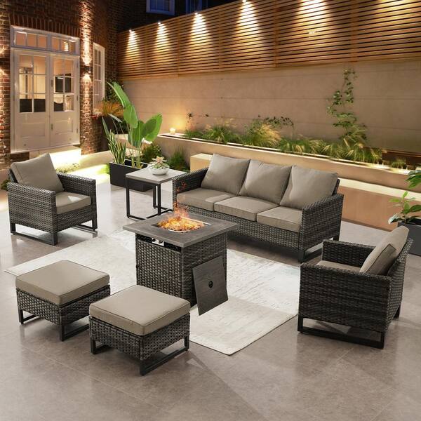 Gymojoy Valenta Gray 7-Piece Wicker Patio Conversaion Set with Gray Cushions