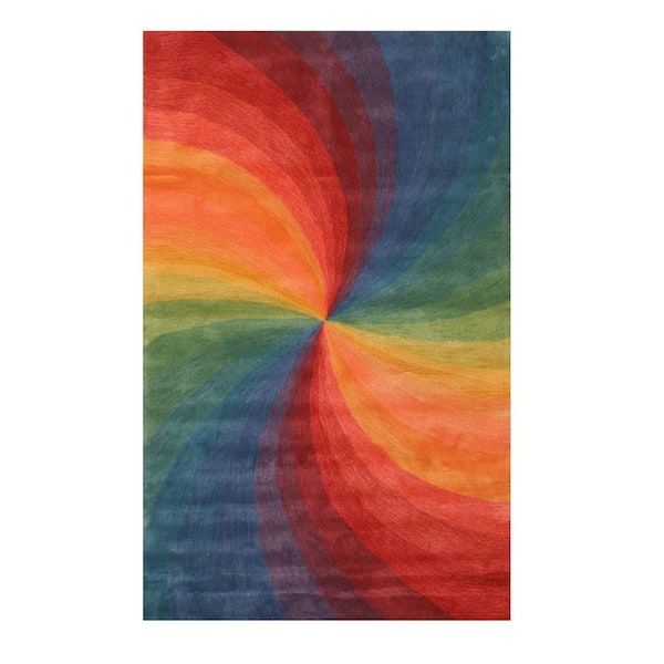 EORC Lollipop 5 ft. x 8 ft. Hand-Tufted Wool Contemporary Swirl Area Rug