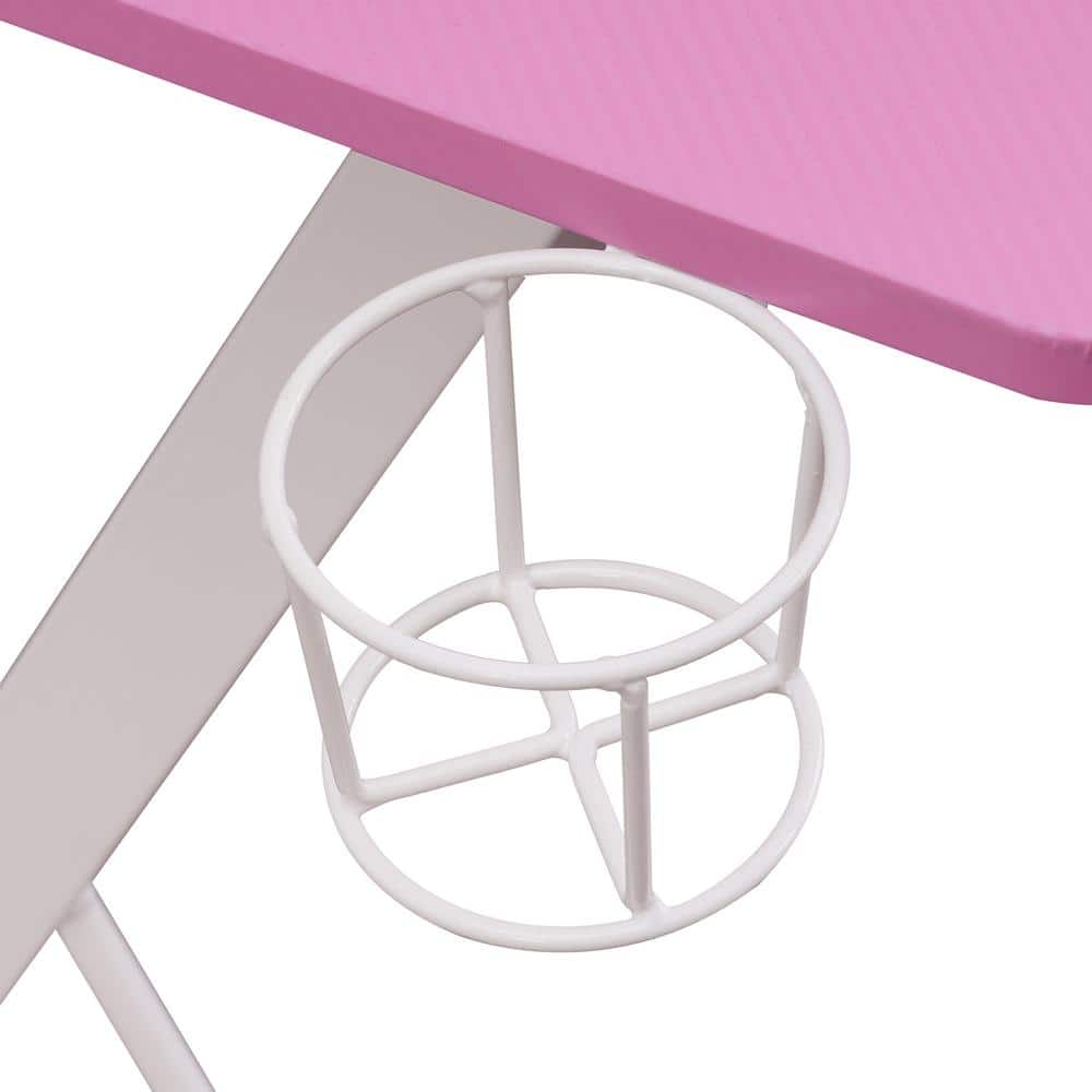 Techni Sport Dual Monitor Carbon Fiber Gaming Desk with Cup Holder - Pink