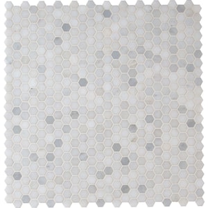 Greecian White Riptide Hexagon 11.61 in. x 11.81 in. Polished Marble Look Floor and Wall Tile (9.5 sq. ft./Case)