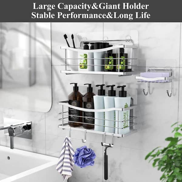 Acrylic Shower Caddy Shelf, Traceless Adhesive Wall Mounted, Floating Acrylic  Bathroom Shelves with Hooks for Razor - AliExpress