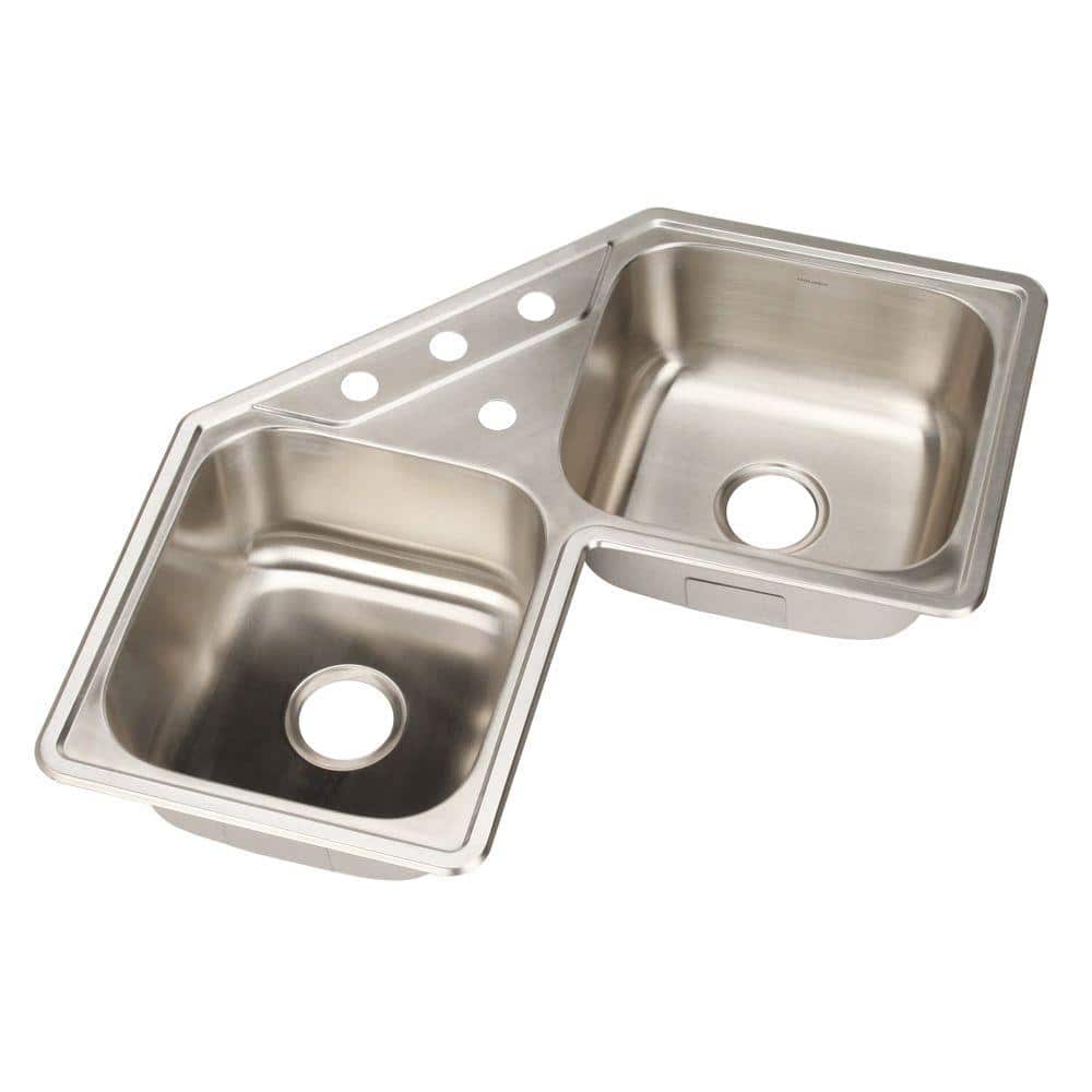 HOUZER Legend Drop-In Stainless Steel 32 in. 4-Hole Double Bowl Kitchen Sink, Silver -  LCR-3221-1