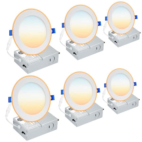 6 in. 5CCT Selectable 110-Watt Equivalent Recessed LED Downlight Integrated Night Light,Canless with Junction Box 6-Pack