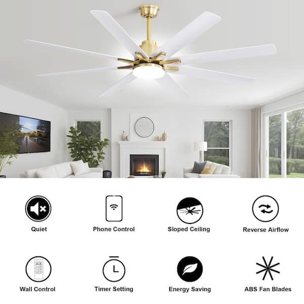52-Inch Golden Modern Ceiling Fan with 5 Reversible Blades, Frosted Light  Kit, Remote Control, Quiet & Eco-Friendly Chandelier Fan Light