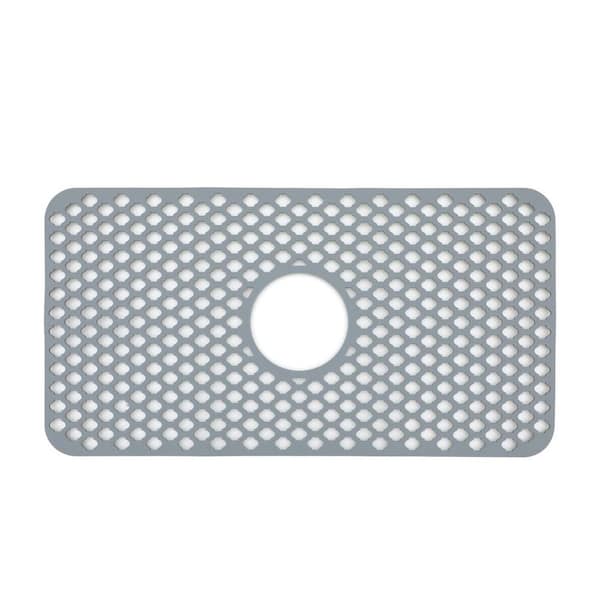 Logmey 25 in. Gray Foldable Silicone Sink Drying Mat Non-Slip Heat Resistant Sink Protector Mat with Center Drain Hole