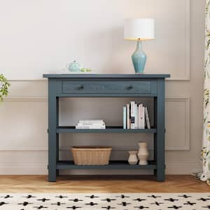 36 in. Navy Rectangle MDF Console Table with Drawer and 2 Shelves