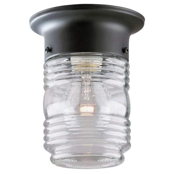 Westinghouse 1-Light Matte Black Steel Flush-Mount Exterior Lantern with Clear Glass