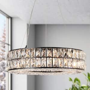 Modern Glam 8-Light Black Island Chandelier with Drum Crystal Glass Shade for Living Room Dining Room, LED Compatible