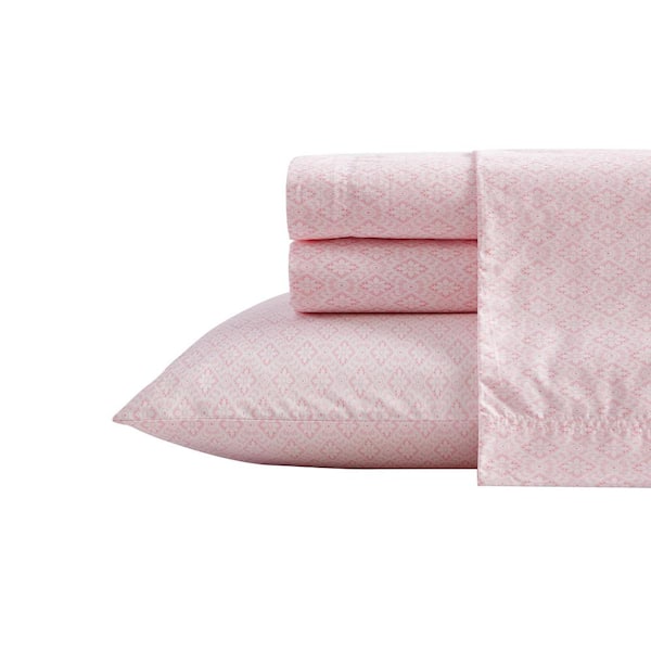 BETSEY JOHNSON Diamond Lace 3-Piece Pink Cotton Twin Sheet Set