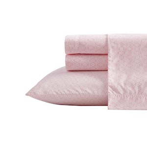 Diamond Lace 4-Piece Pink Cotton Queen Sheet Set