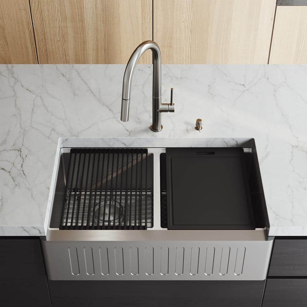 Oxford 33" Stainless Steel Double Bowl Farmhouse Kitchen Sink with Accessories