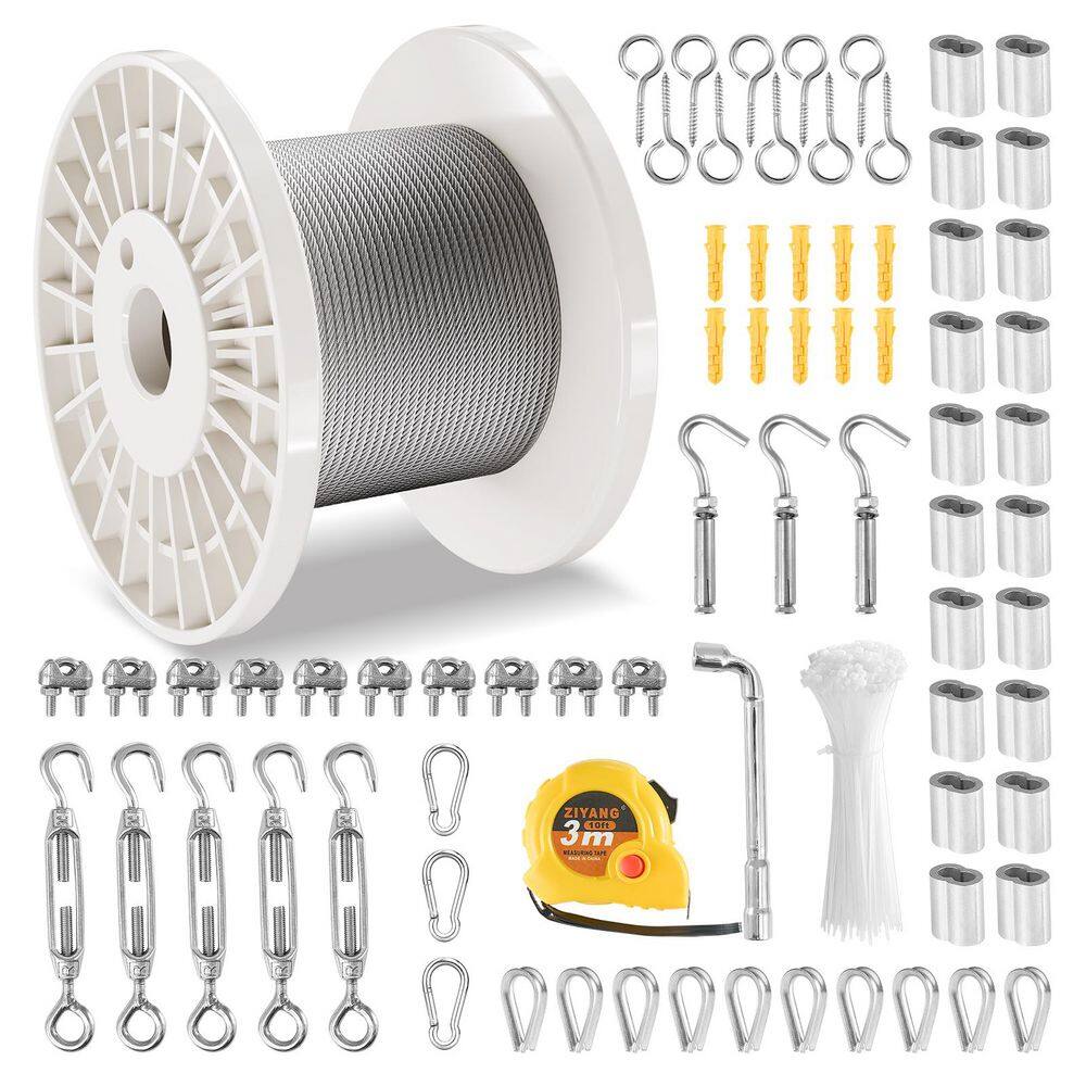 SKYSHALO Wire Rope Kit, 1/8 in. x 100 ft. Stainless Steel Wire Rope (By ...