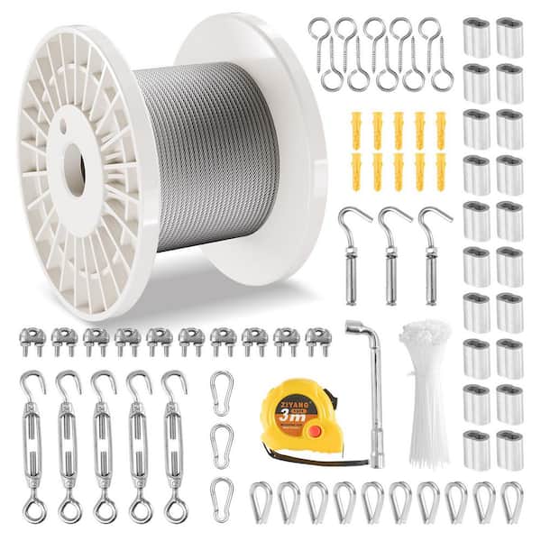 Wire Rope Kit, 1/8 in. x 100 ft. Stainless Steel Wire Rope (By-the-Foot), 1600 lbs. Breaking Strength