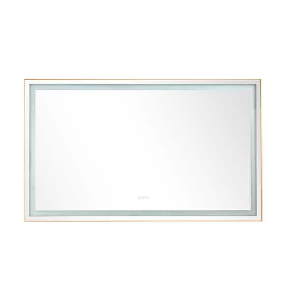 WELLFOR 60 in. W x 48 in. H Rectangular Aluminium Framed Anti-Fog Dimmable LED Wall Bathroom Vanity Mirror in Gold