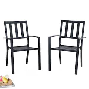 Black Stackable Modern Metal Patio Outdoor Dining Chair (2-Pack)