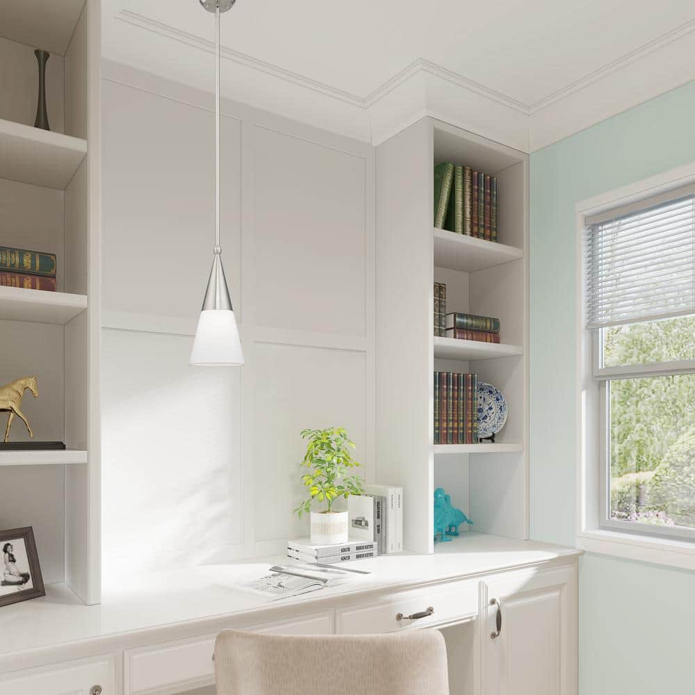 Stockholm Brushed Nickel 1-Light Mini Pendant with Off-White Shade