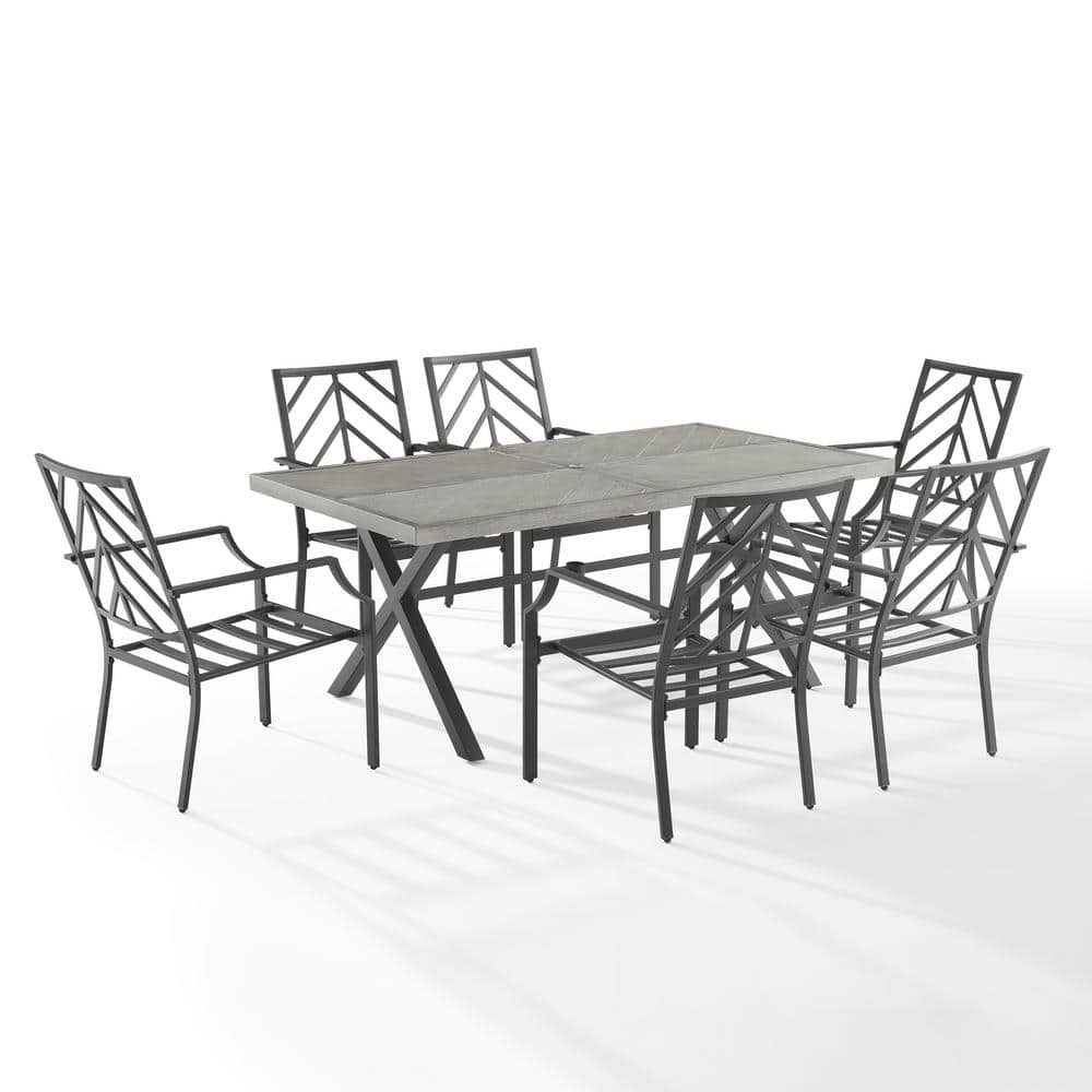 Otto 7-Piece Matte Black and Gray Outdoor Dining Set