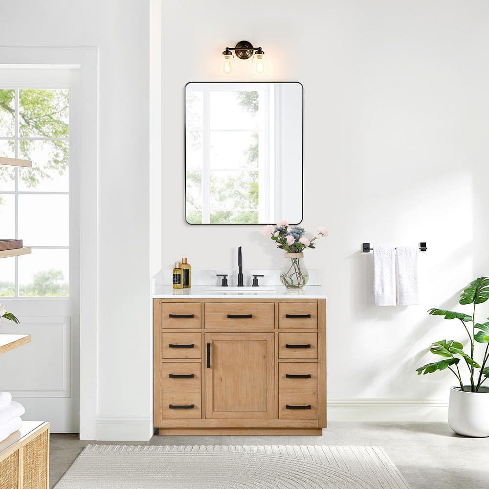 Gavino 42 in.W x 22 in.D x 34 in.H Bath Vanity in Light Brown with Grain White Composite Stone Top and Mirror price history on PriceWatchPro