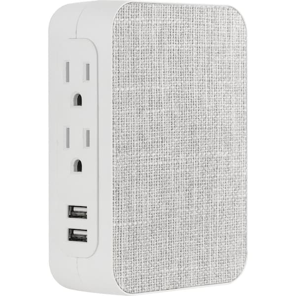 UltraPro 5-Outlet Surge Fabric Tap with USB, White and Gray