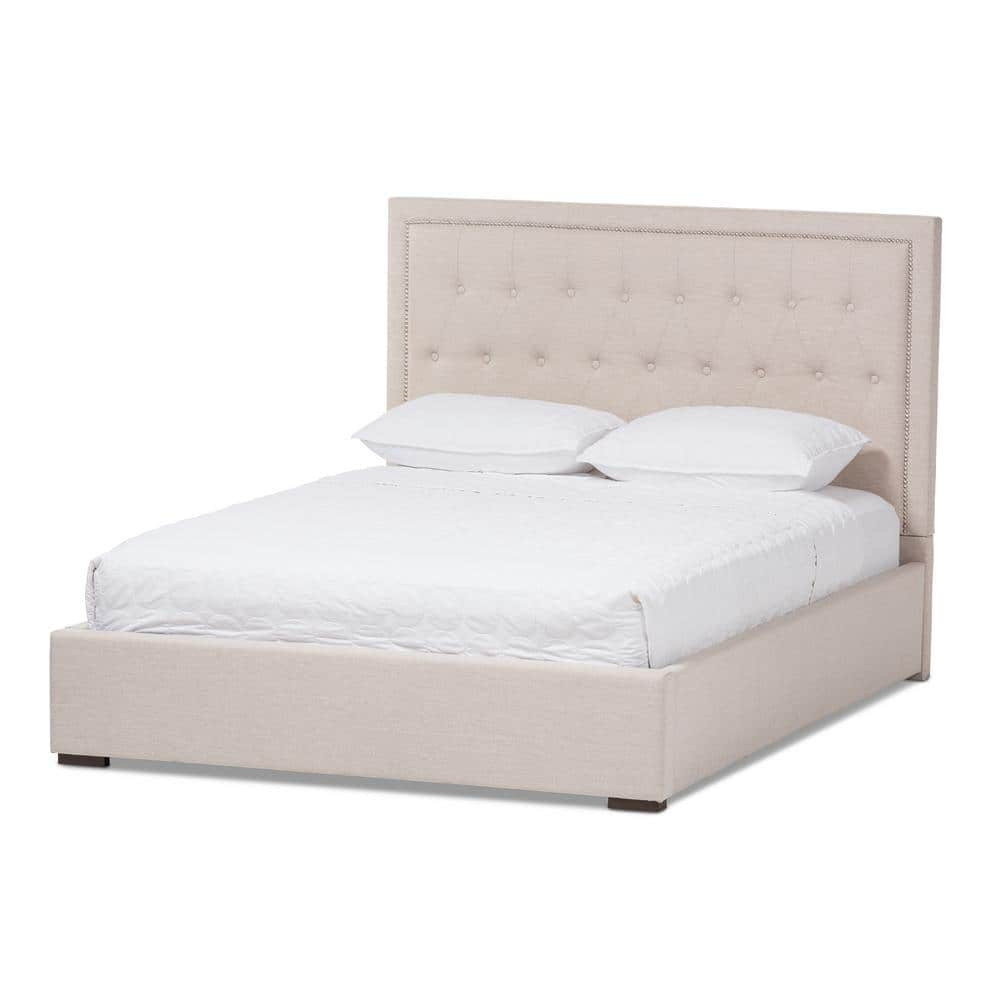 Baxton Studio Taylor Beige Fabric Upholstered Queen Platform Bed