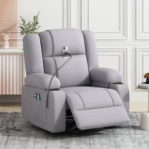 35.43 in. W Gray Power Lift Recliner with Massage, Heating Functions,Remote, Phone Holder Side Pockets and Cup Holders