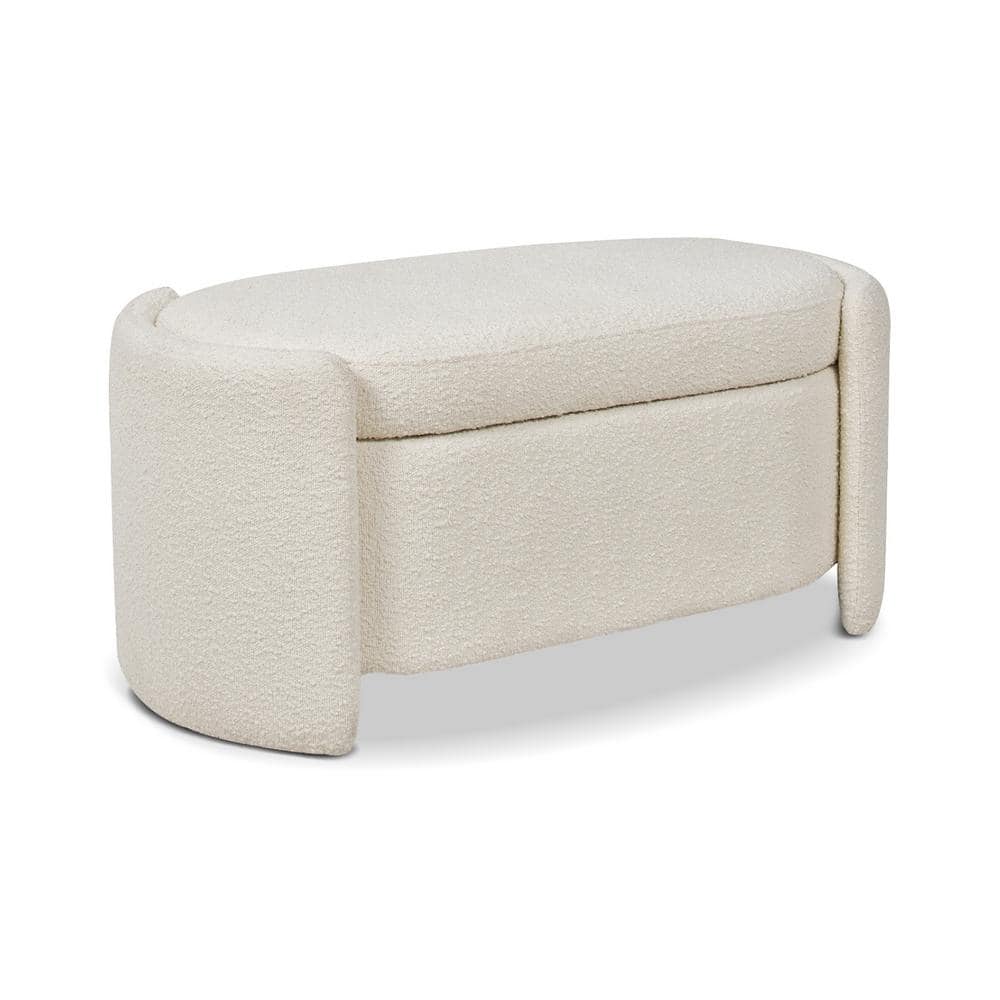 Modern Ivory White Boucle Oval Bedroom Storage Bench