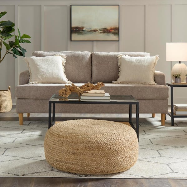 Braided Natural Jute Large Round Pouf Ottoman