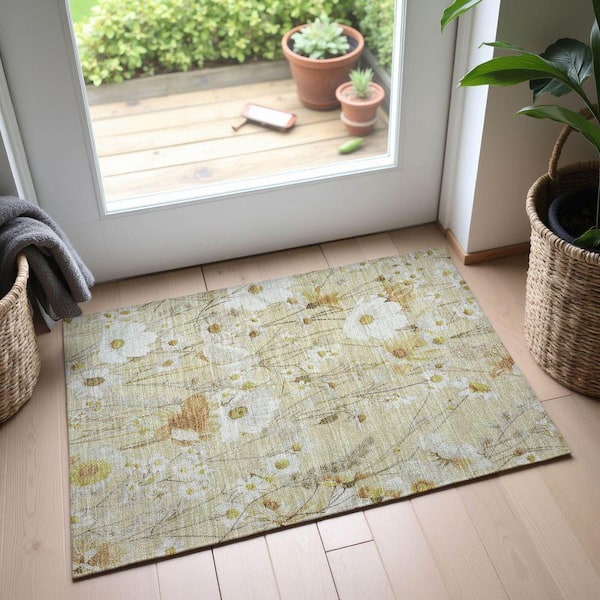 Mayfield Premium Machine Washable Abstract AMF1500 Wheat 2 ft. x 3 ft. Area Rug