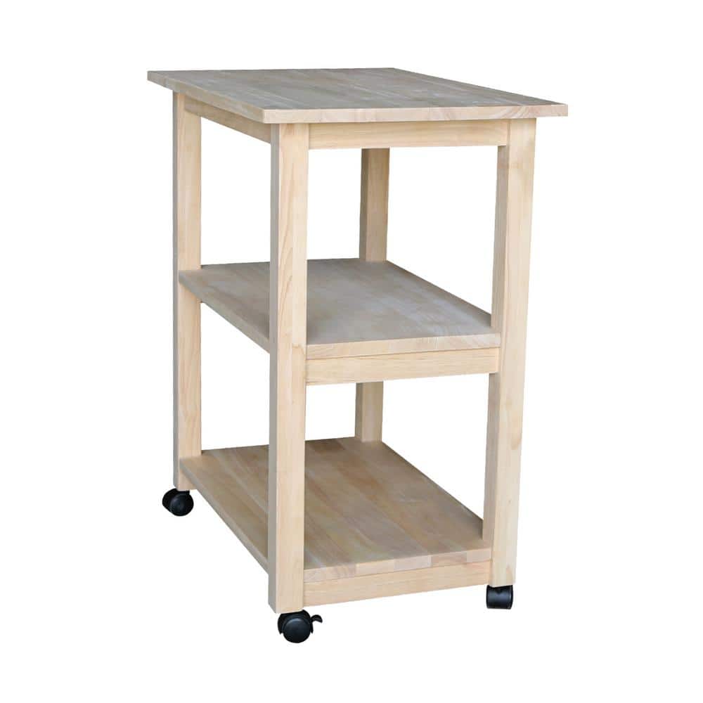 Unfinished Parawood Butcher Block Microwave Cart with Storage