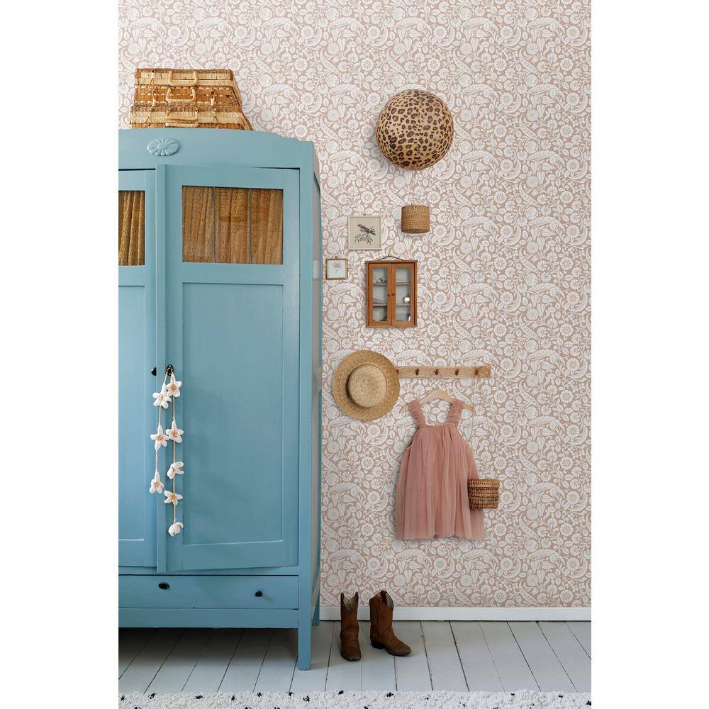 Cordelia Pink and White Non-Woven Floral Wallpaper Bolt