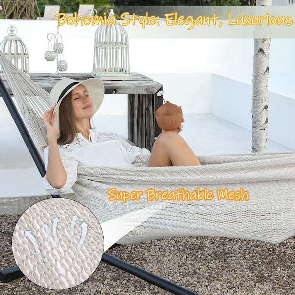 OGETFUUR 11 ft. Handwoven XXL Two Person Rope Ha mmock Bed by