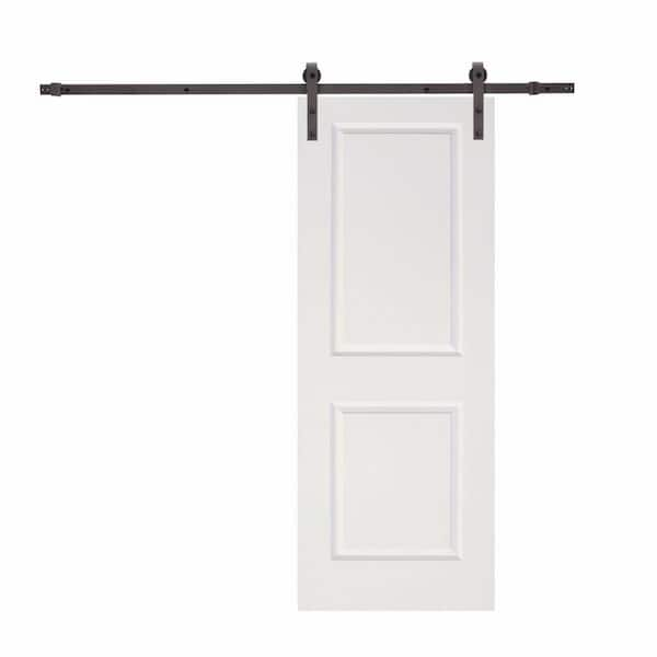 CALHOME Classic Bent Strap Door Track Hardware and 36 in. White Primed ...