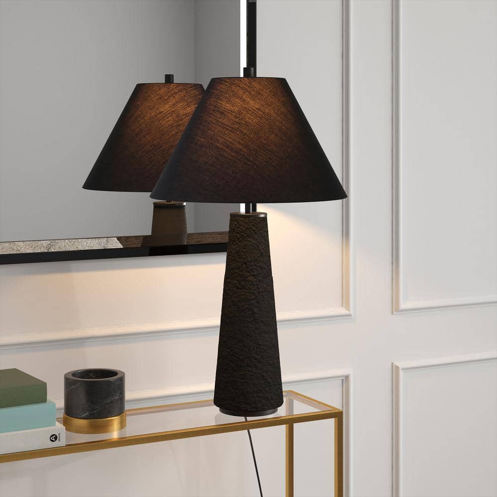 Matte Black Conical Nightstand Lamp with Triangular Shade