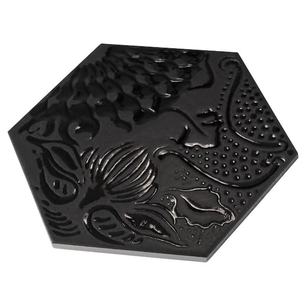 Merola Tile Gaudi Lux Hex Black 8-5/8 in. x 9-7/8 in. Porcelain Floor and Wall Take Home Tile Sample