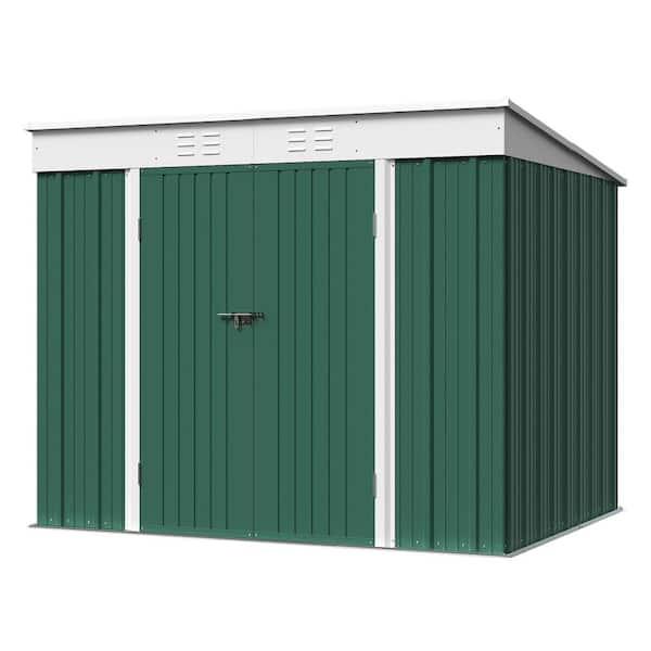 Tozey 8 ft. W x 6 ft. D Green Slanted-Roof Shed Galvanized Metal Shed for Outdoor Storage 48 sq. ft.